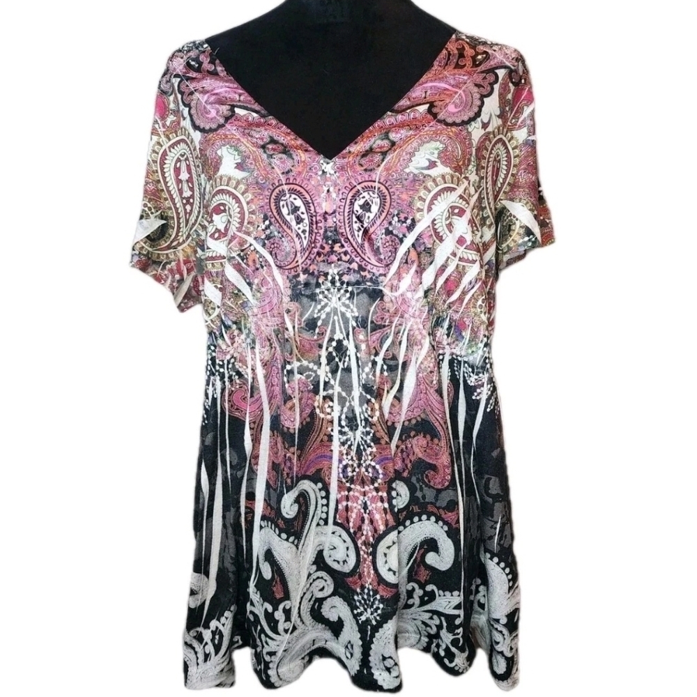 Women’s V-Neck Paisley Avant Garde Designer Y2K Top Boho Fairy XL
